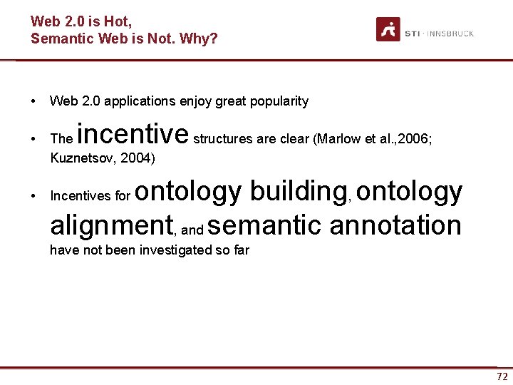 Web 2. 0 is Hot, Semantic Web is Not. Why? • Web 2. 0