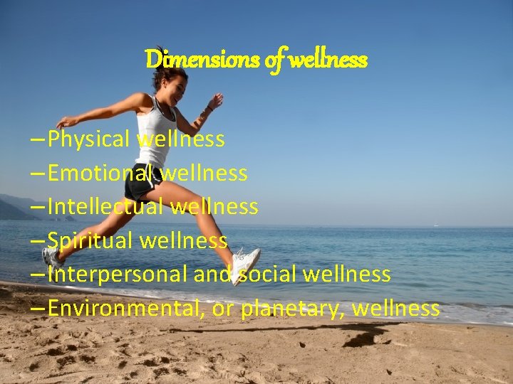 Dimensions of wellness – Physical wellness – Emotional wellness – Intellectual wellness – Spiritual