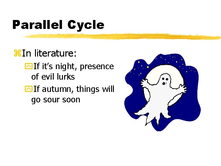 Parallel Cycle z. In literature: y. If it’s night, presence of evil lurks y.