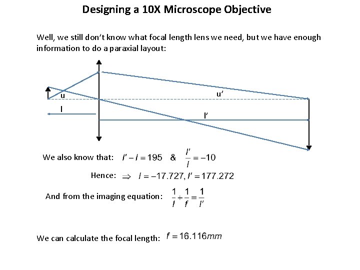 Designing a 10 X Microscope Objective Well, we still don’t know what focal length