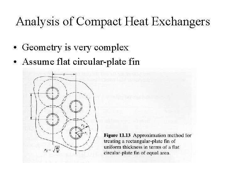 Analysis of Compact Heat Exchangers • Geometry is very complex • Assume flat circular-plate