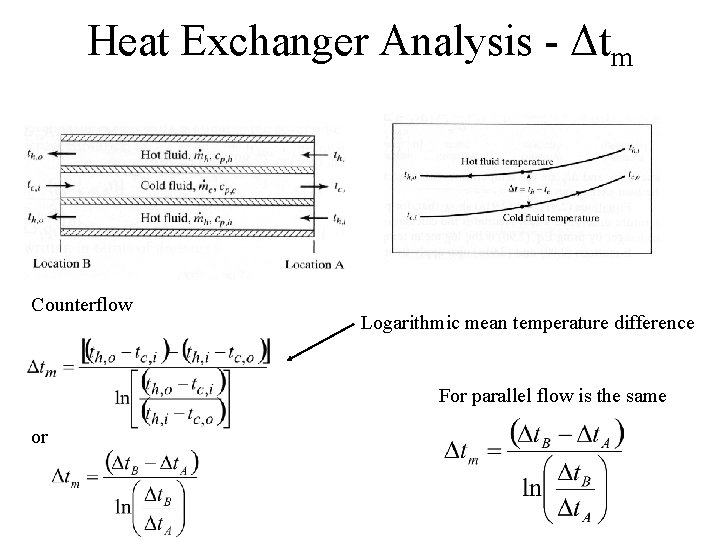 Heat Exchanger Analysis - Δtm Counterflow Logarithmic mean temperature difference For parallel flow is