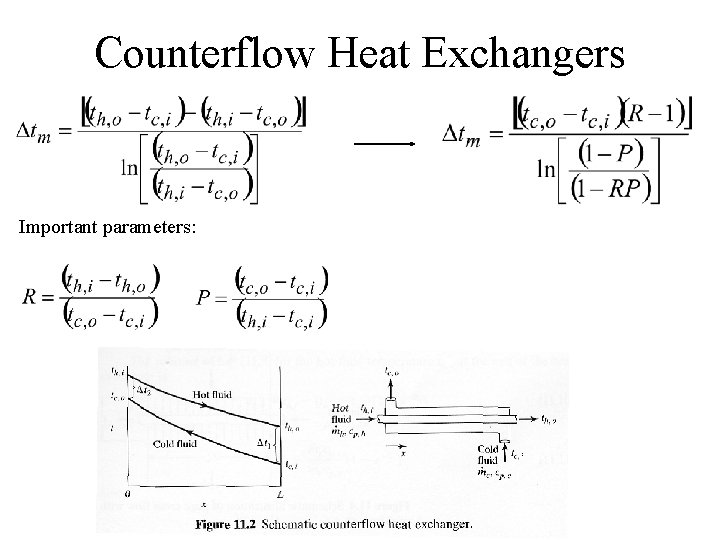 Counterflow Heat Exchangers Important parameters: 
