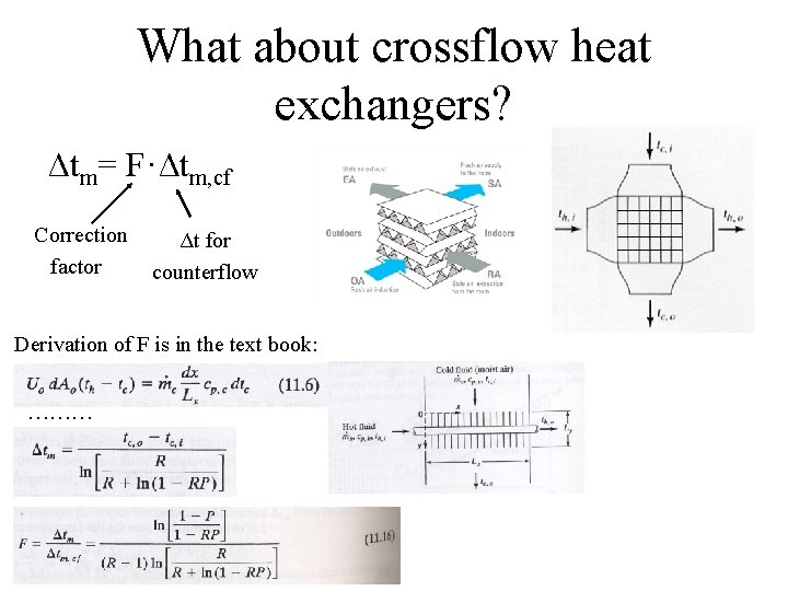 What about crossflow heat exchangers? Δtm= F·Δtm, cf Correction factor Δt for counterflow Derivation
