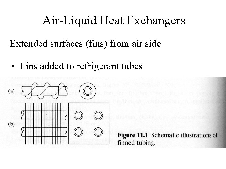 Air-Liquid Heat Exchangers Extended surfaces (fins) from air side • Fins added to refrigerant