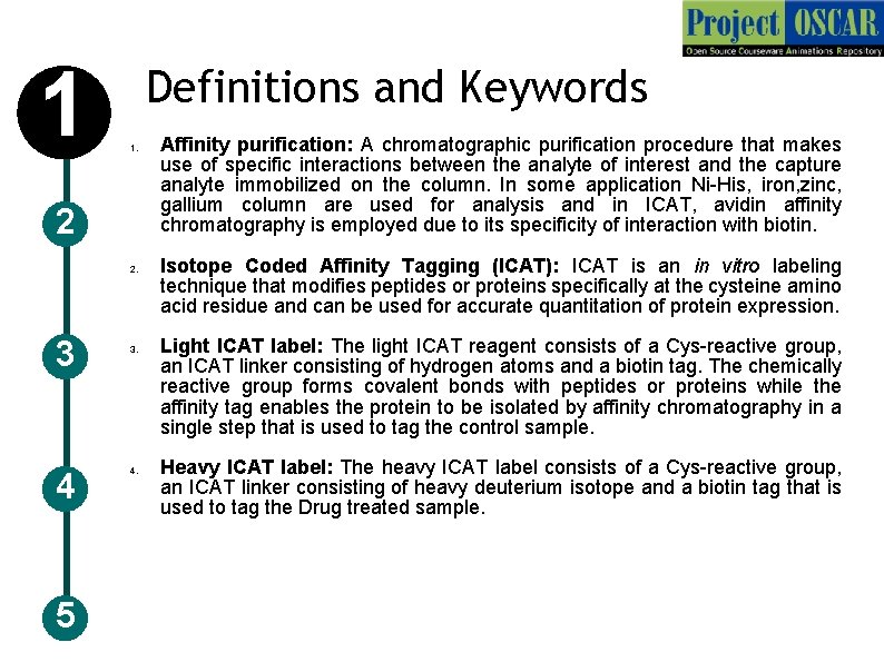 1 Definitions and Keywords 1. 2 2. 3 4 5 3. 4. Affinity purification: