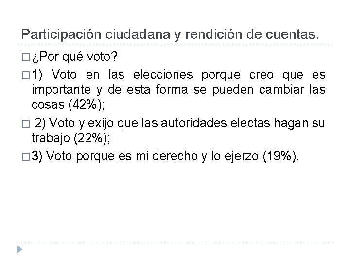 Participación ciudadana y rendición de cuentas. � ¿Por qué voto? � 1) Voto en