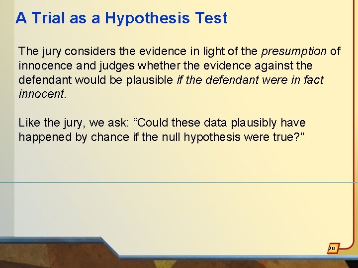 A Trial as a Hypothesis Test The jury considers the evidence in light of