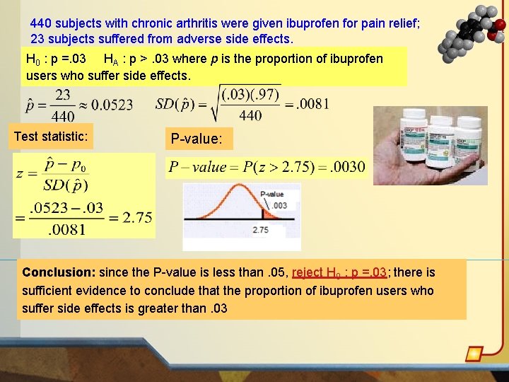 440 subjects with chronic arthritis were given ibuprofen for pain relief; 23 subjects suffered