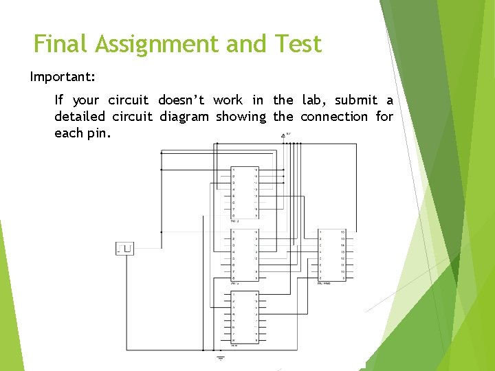 Final Assignment and Test Important: If your circuit doesn’t work in the lab, submit