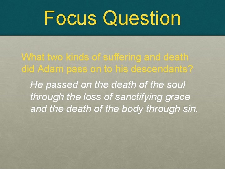 Focus Question What two kinds of suffering and death did Adam pass on to