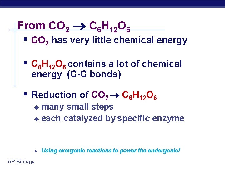 From CO 2 C 6 H 12 O 6 § CO 2 has very