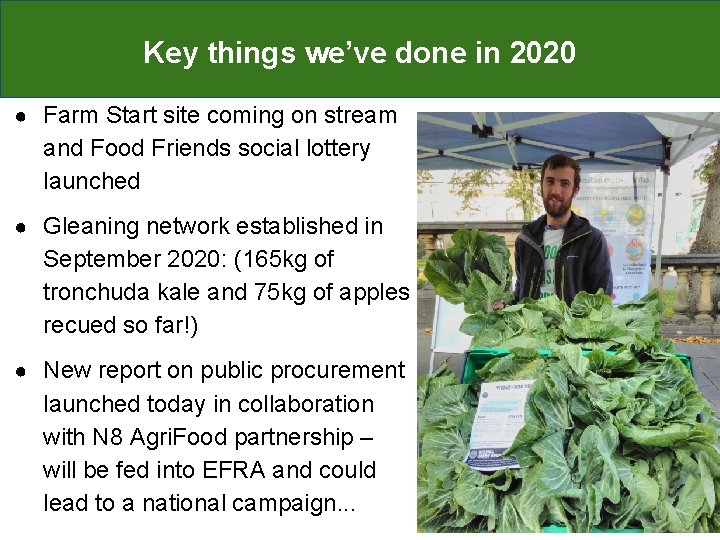 Key things we’ve done in 2020 ● Farm Start site coming on stream and