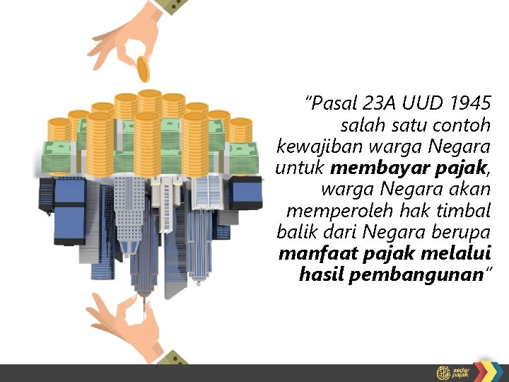 “Pasal 23 A UUD 1945 salah satu contoh kewajiban warga Negara untuk membayar pajak,
