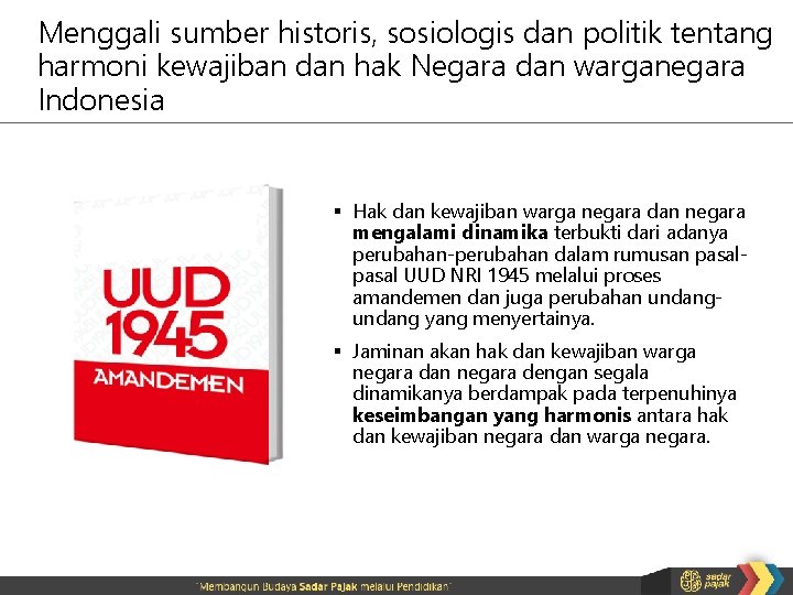 Menggali sumber historis, sosiologis dan politik tentang harmoni kewajiban dan hak Negara dan warganegara
