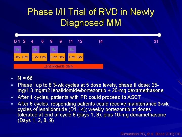 Phase I/II Trial of RVD in Newly Diagnosed MM D 1 2 Bz Dex