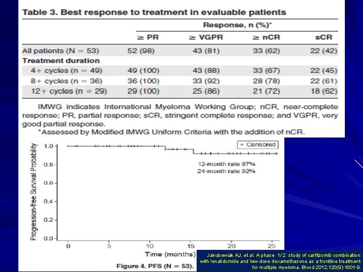 Jakubowiak AJ, et al. A phase 1/ 2 study of carfilzomib combination with lenalidomide