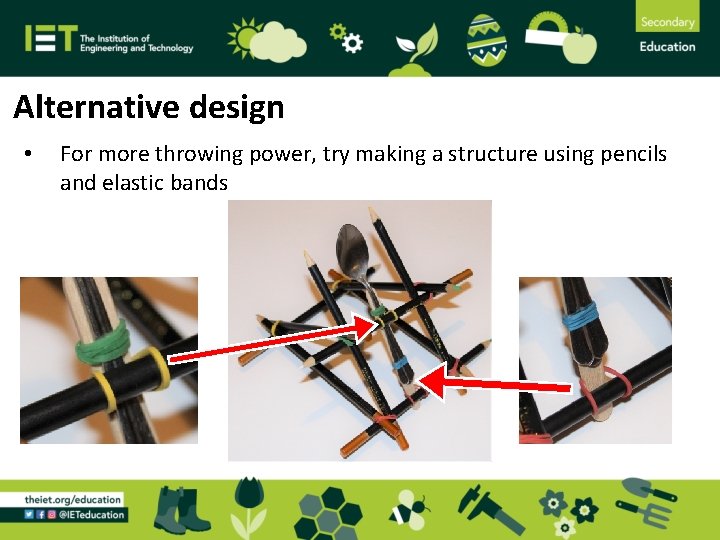 Alternative design • For more throwing power, try making a structure using pencils and