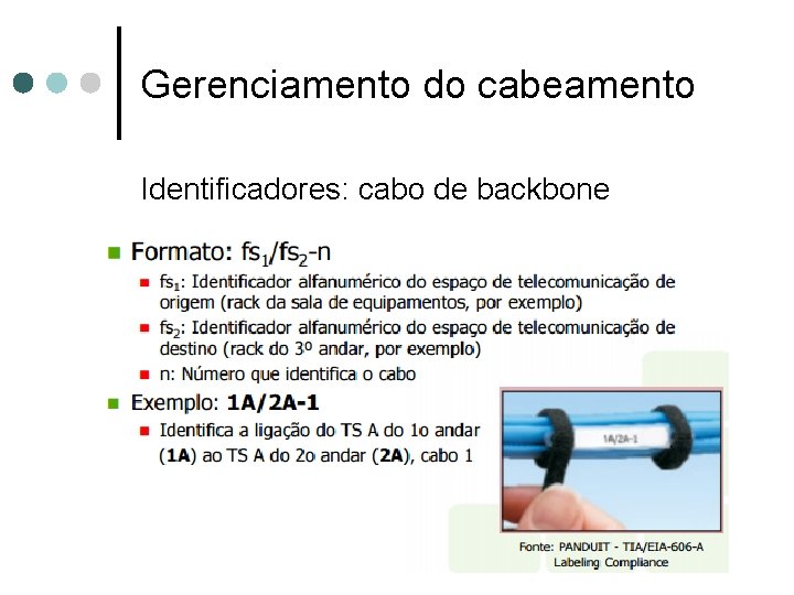 Gerenciamento do cabeamento Identificadores: cabo de backbone 