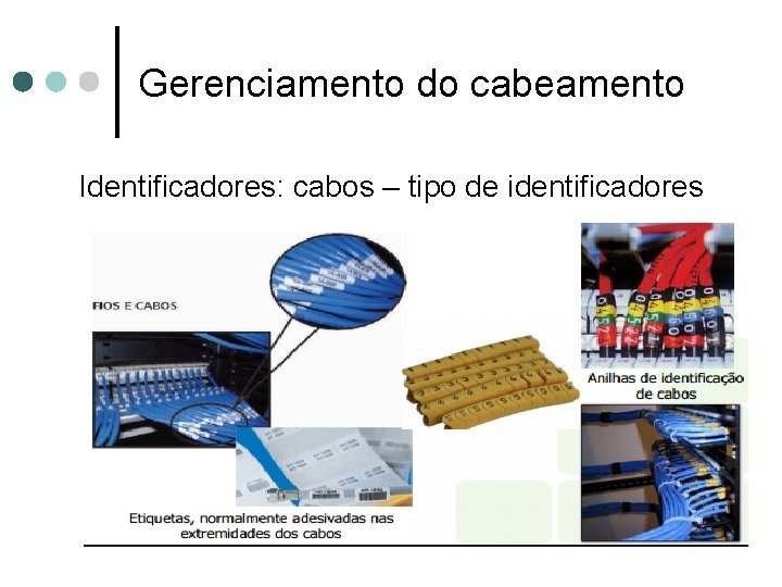 Gerenciamento do cabeamento Identificadores: cabos – tipo de identificadores 