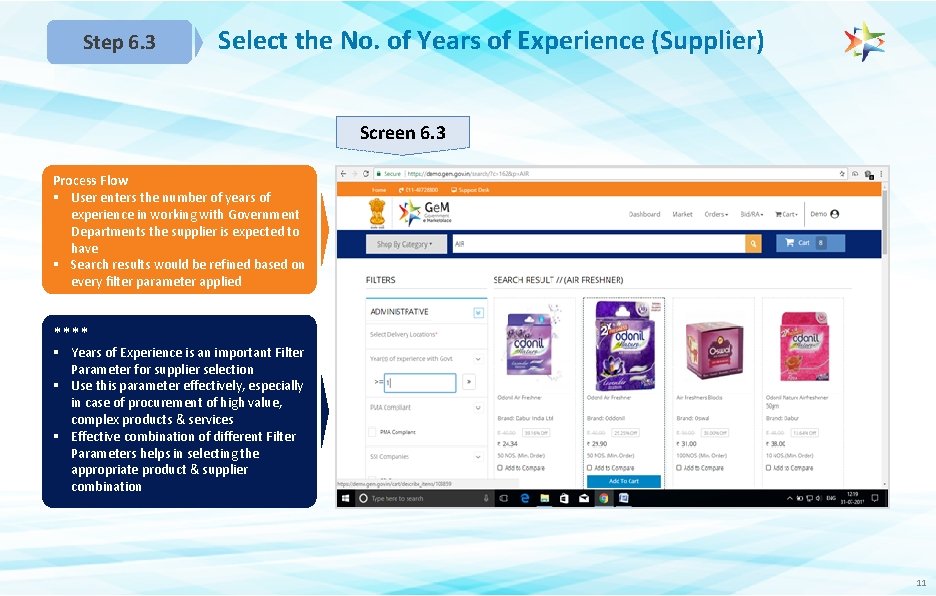 Step 6. 3 Select the No. of Years of Experience (Supplier) Screen 6. 3