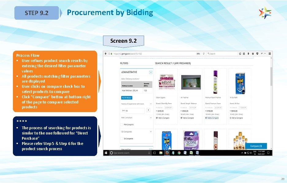 STEP 9. 2 Procurement by Bidding Screen 9. 2 Process Flow § User refines