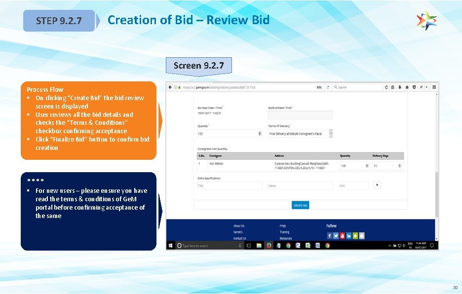 STEP 9. 2. 7 Creation of Bid – Review Bid Screen 9. 2. 7