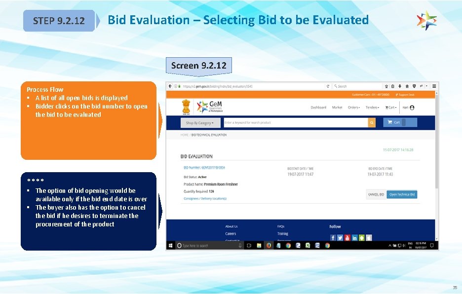 STEP 9. 2. 12 Bid Evaluation – Selecting Bid to be Evaluated Screen 9.