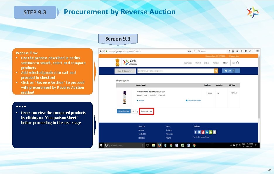 STEP 9. 3 Procurement by Reverse Auction Screen 9. 3 Process Flow § Use
