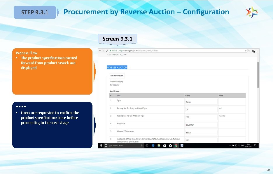 STEP 9. 3. 1 Procurement by Reverse Auction – Configuration Screen 9. 3. 1