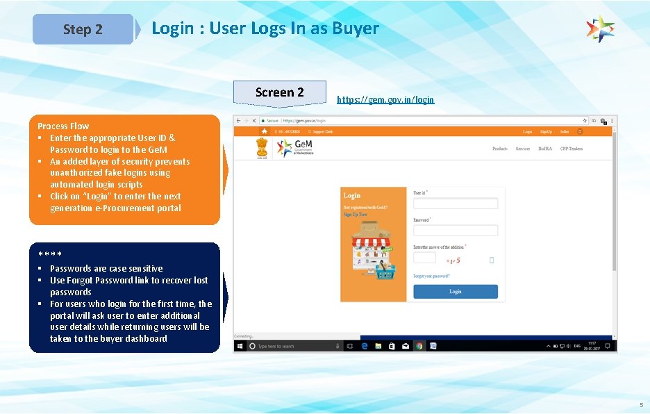 Step 2 Login : User Logs In as Buyer Screen 2 https: //gem. gov.