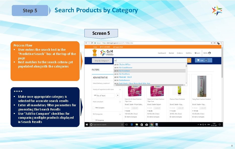 Step 5 Search Products by Category Screen 5 Process Flow § User enters the
