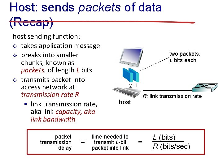Host: sends packets of data (Recap) host sending function: v takes application message v