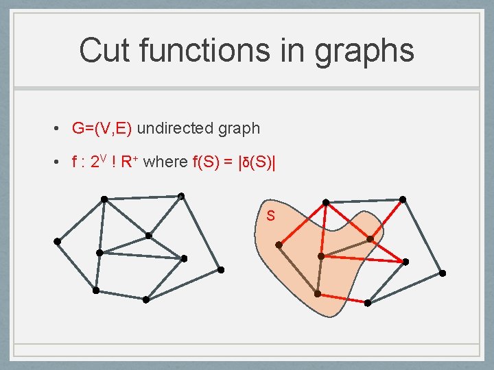 Cut functions in graphs • G=(V, E) undirected graph • f : 2 V