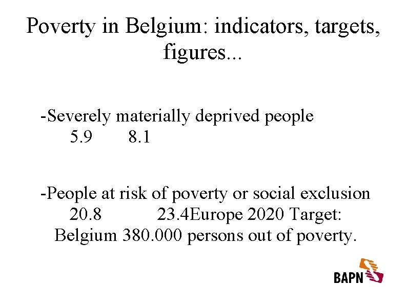 Poverty in Belgium: indicators, targets, figures. . . -Severely materially deprived people 5. 9