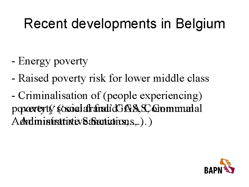 Recent developments in Belgium - Energy poverty - Raised poverty risk for lower middle
