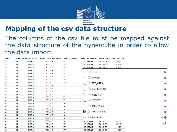 Mapping of the csv data structure The columns of the csv file must be