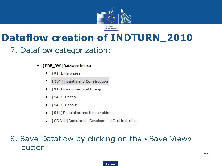 Dataflow creation of INDTURN_2010 7. Dataflow categorization: 8. Save Dataflow by clicking on the