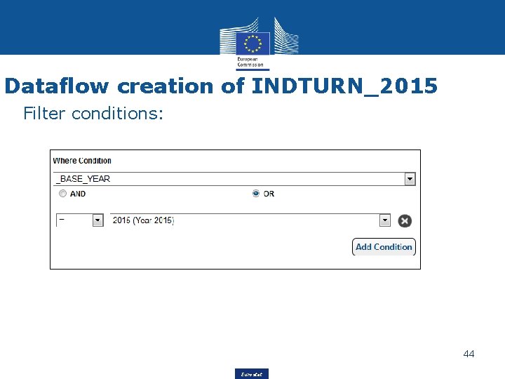 Dataflow creation of INDTURN_2015 Filter conditions: 44 Eurostat 