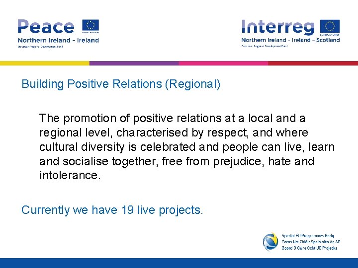Building Positive Relations (Regional) The promotion of positive relations at a local and a