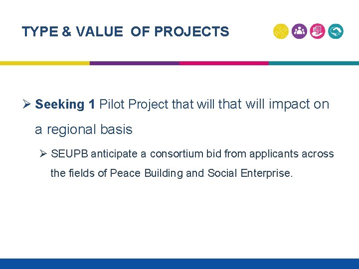 TYPE & VALUE OF PROJECTS Ø Seeking 1 Pilot Project that will impact on