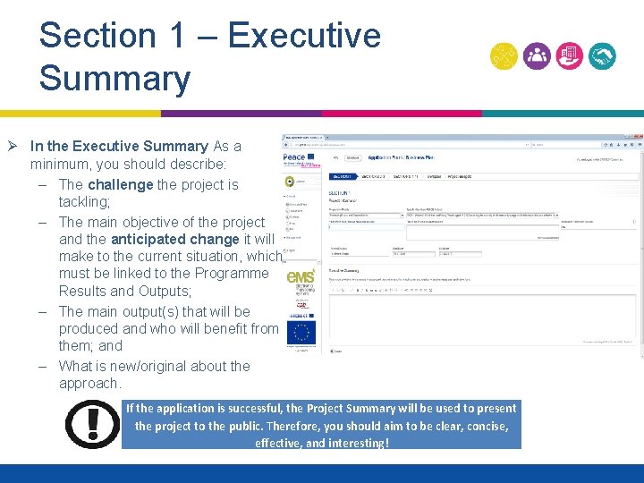 Section 1 – Executive Summary Ø In the Executive Summary As a minimum, you