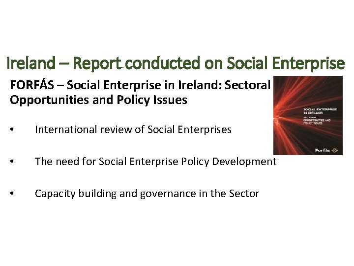 Ireland – Report conducted on Social Enterprise FORFÁS – Social Enterprise in Ireland: Sectoral