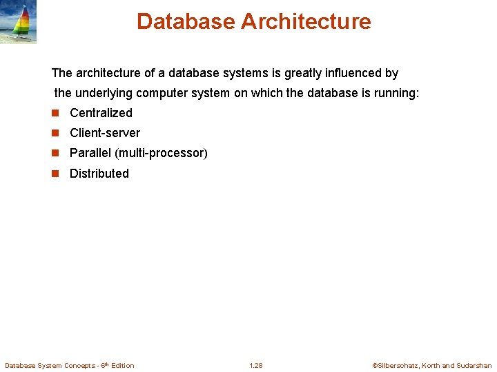 Database Architecture The architecture of a database systems is greatly influenced by the underlying Database Architecture The architecture of a database systems is greatly influenced by the underlying