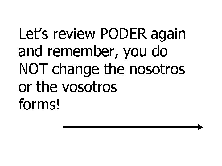 Let’s review PODER again and remember, you do NOT change the nosotros or the