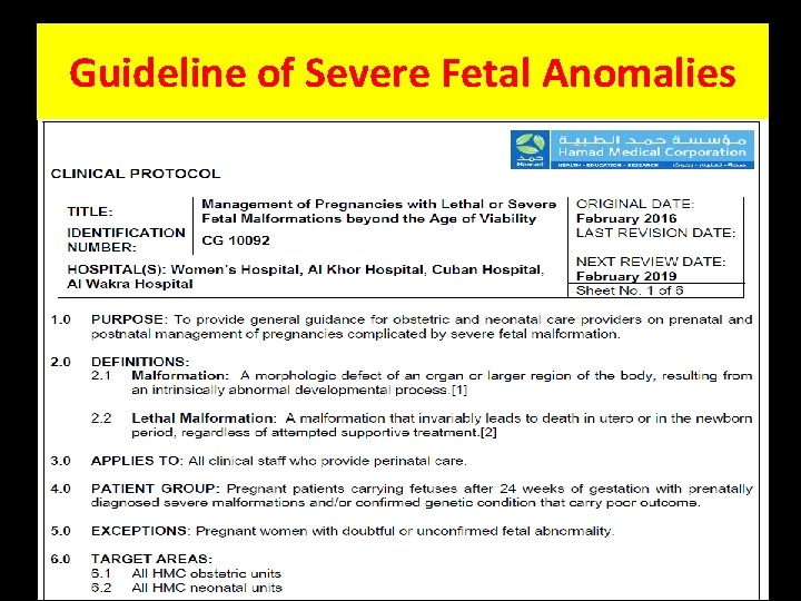 Guideline of Severe Fetal Anomalies 