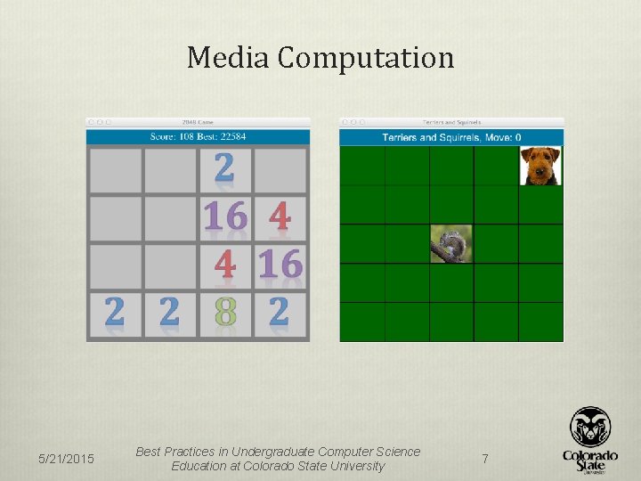 Media Computation 5/21/2015 Best Practices in Undergraduate Computer Science Education at Colorado State University