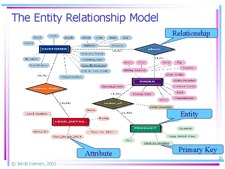 The Entity Relationship Model Relationship Entity Attribute © Jakob Iversen, 2002 Primary Key 18