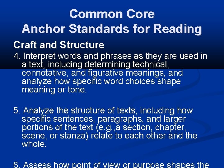 Common Core Anchor Standards for Reading Craft and Structure 4. Interpret words and phrases