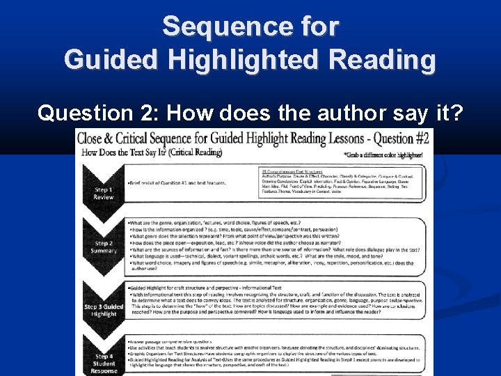 Sequence for Guided Highlighted Reading Question 2: How does the author say it? 